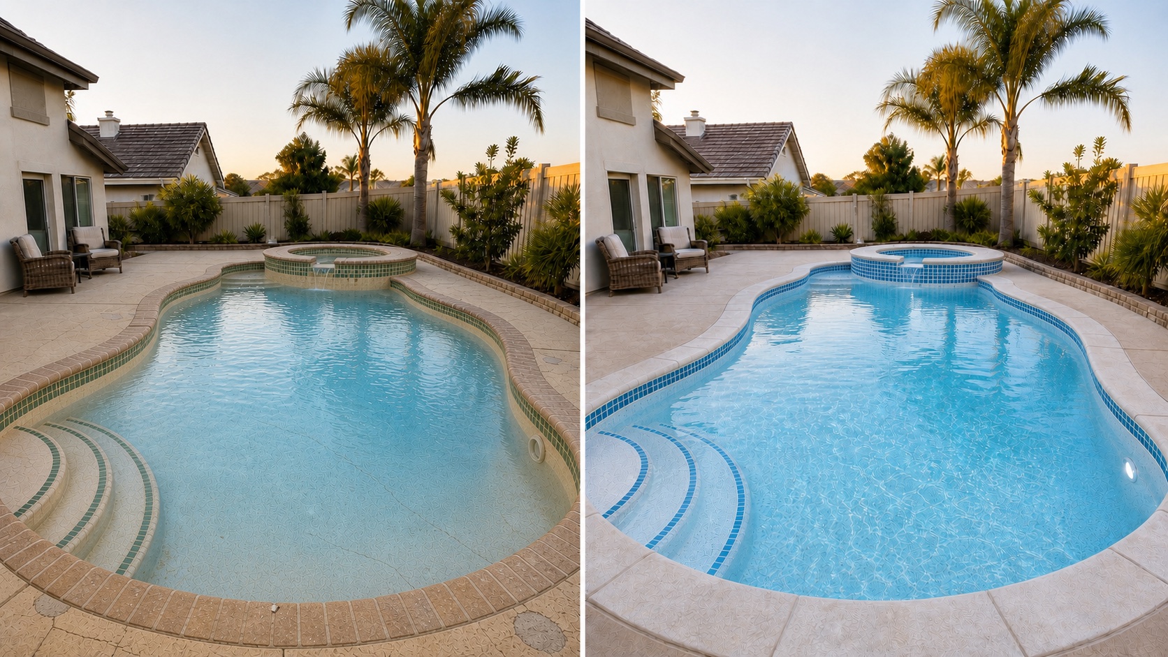 The same residential pool before and after a complete remodel